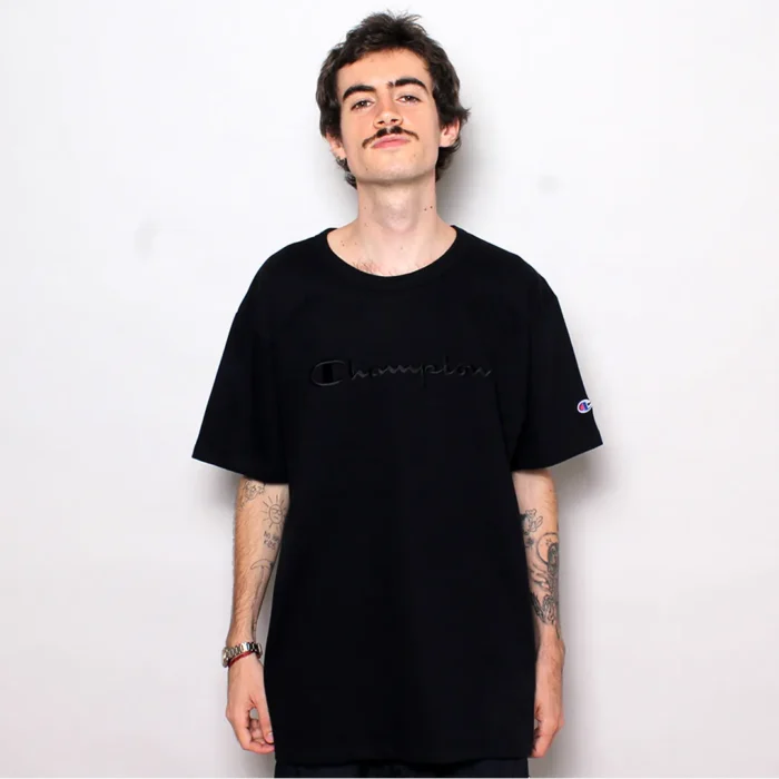 CAMISETA CHAMPION LOGO BORDADO MALHAO PRETA