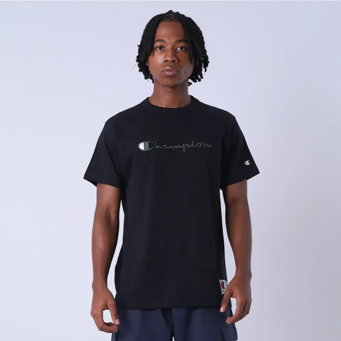 CAMISETA CHAMPION LOGO BORDADO MALHAO PRETA/VERDE