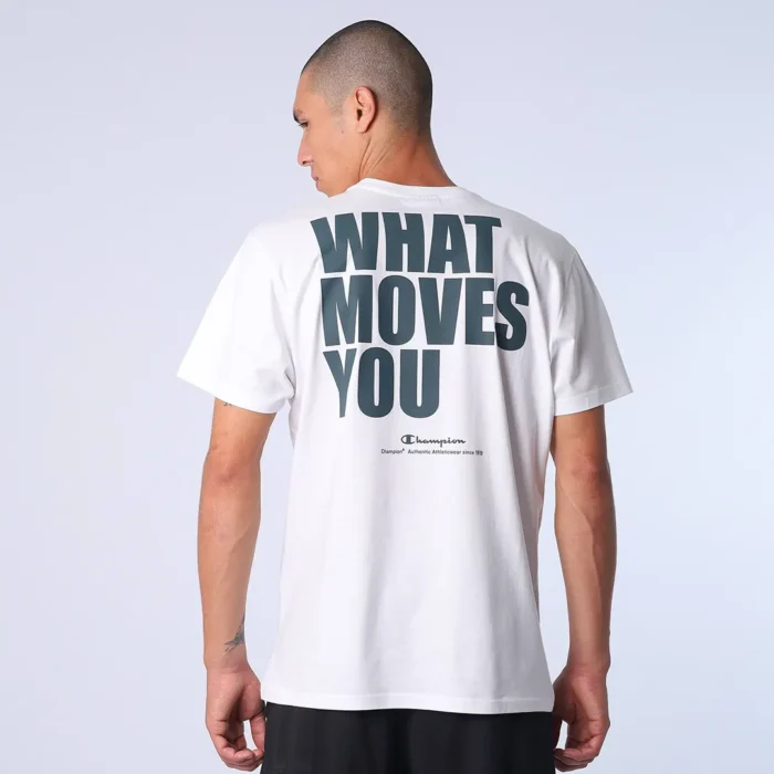 CAMISETA CHAMPION WHAT MOVES YOU SCRIPT BRANCA