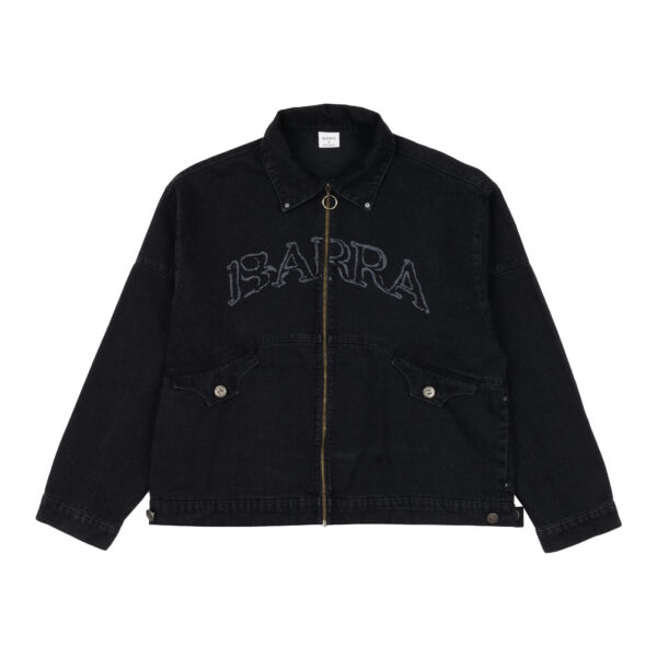 JAQUETA JEANS MASCARADOS ESTONADA PRETA FRENTE JAQUETA JEANS BARRA CREW MASCARADOS ESTONADA PRETA