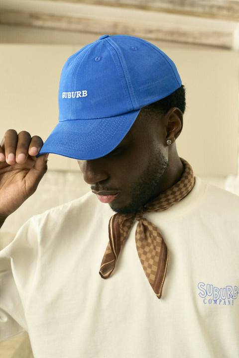 BONE SUBURB LOGO 6-PANEL AZUL ESTONADO