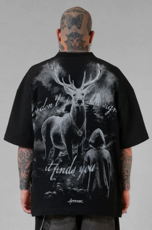 CAMISETA APPROVE OVERSIZED ANIMALS DEER PRETA