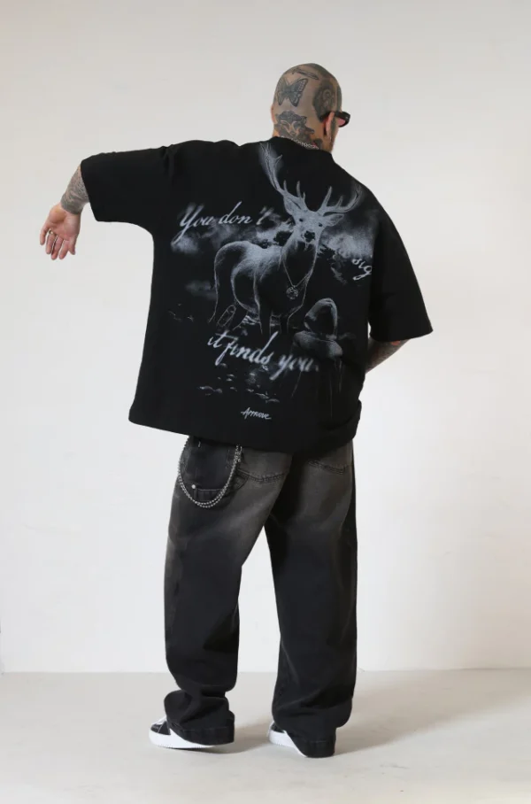 CAMISETA APPROVE OVERSIZED ANIMALS DEER PRETA