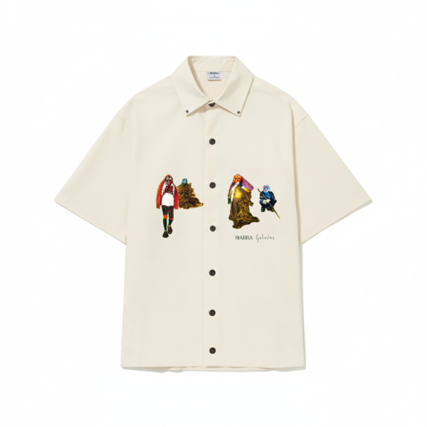 CAMISETA DE BOTÃO BARRA MASCARADOS BEGE